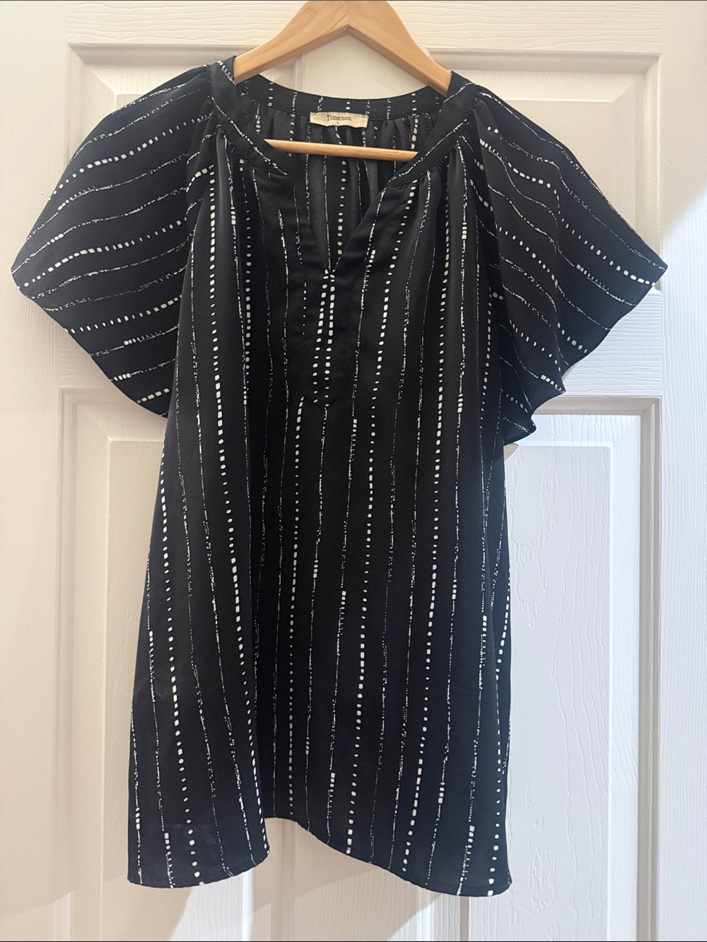 Black & White Stripe Flutter Sleeve Women's Top